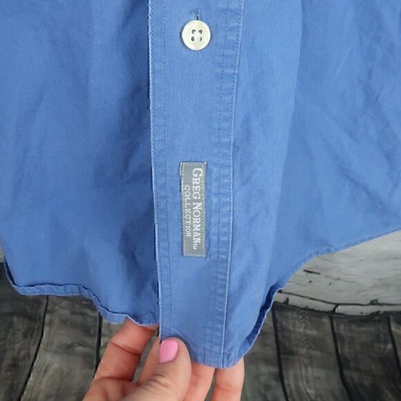 GREG NORMAN COLLECTION BLUE BUTTON DOWN LONG SLEEVE SHIRT MENS SIZE MEDIUM - Picture 4 of 8